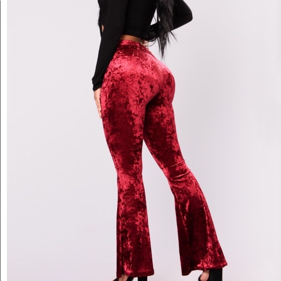 Crushed red velvet bell bottoms. NWOT. - Picture 2 of 2